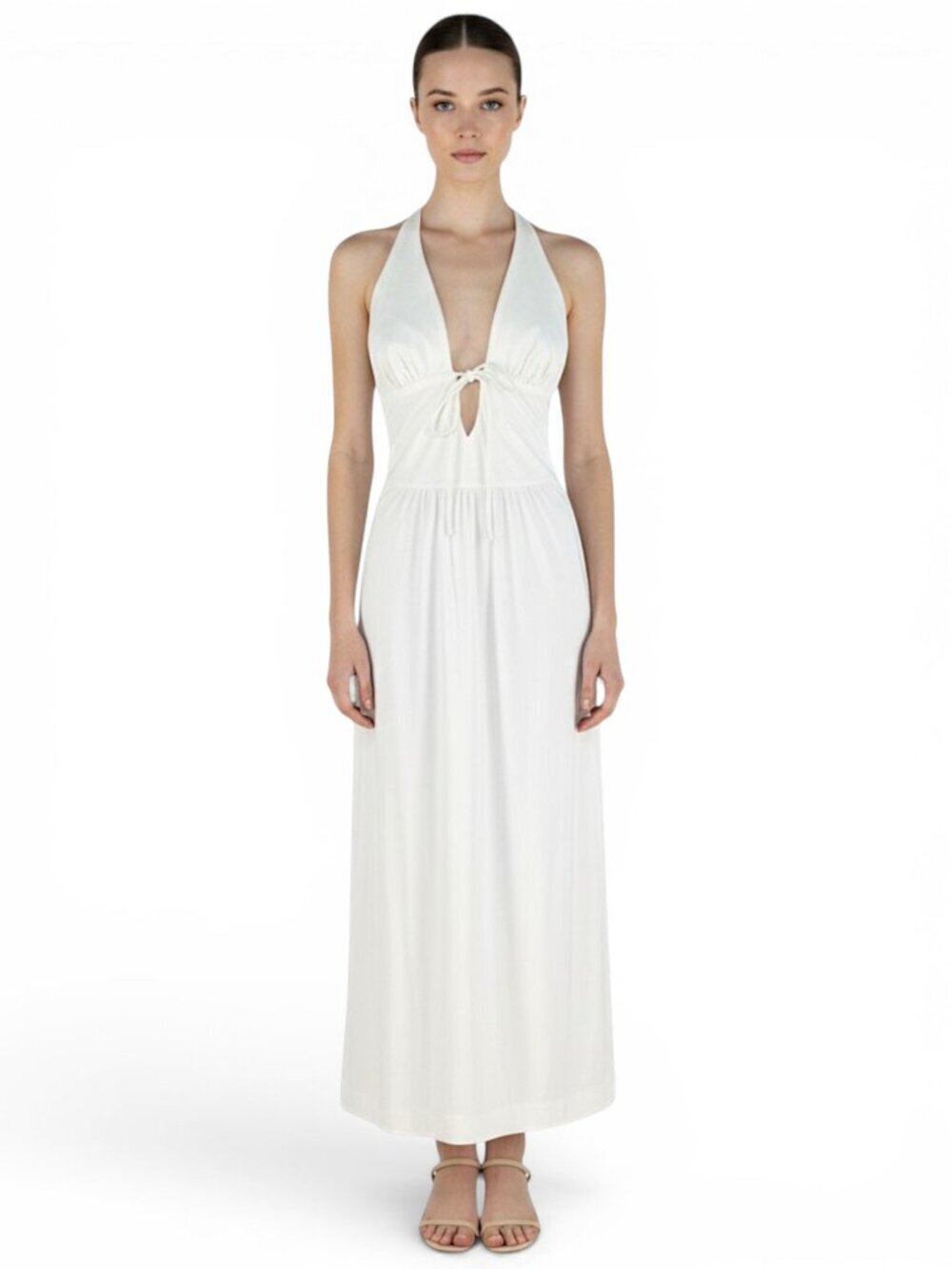 Catalina California Vintage Ivory White Long Halter Maxi Dress Vtg 10 - 4 6 ?